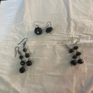 Black drop earrings 3 pairs